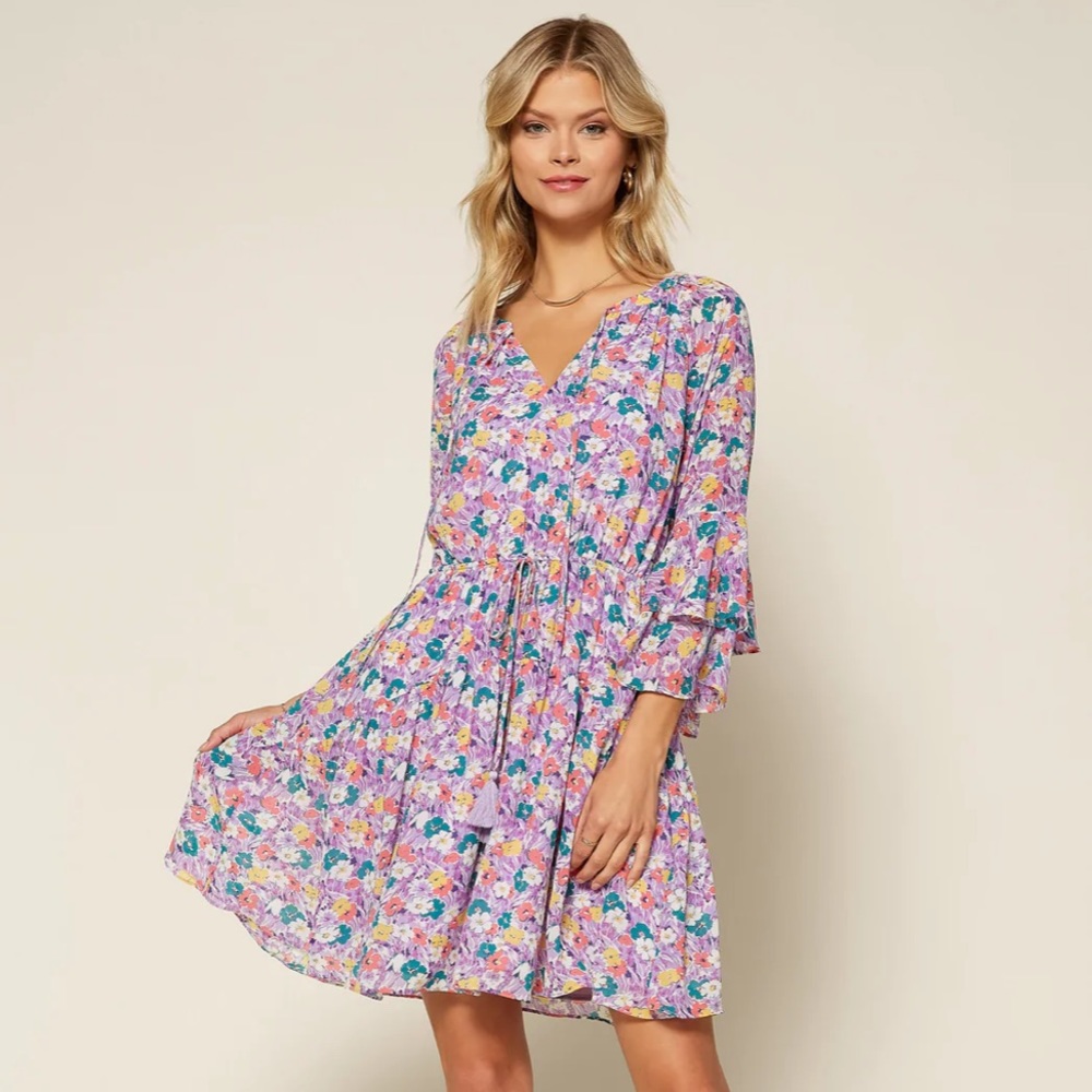 Skies Are Blue Emma Floral Mini Dress - Lavender Floral, Size Medium